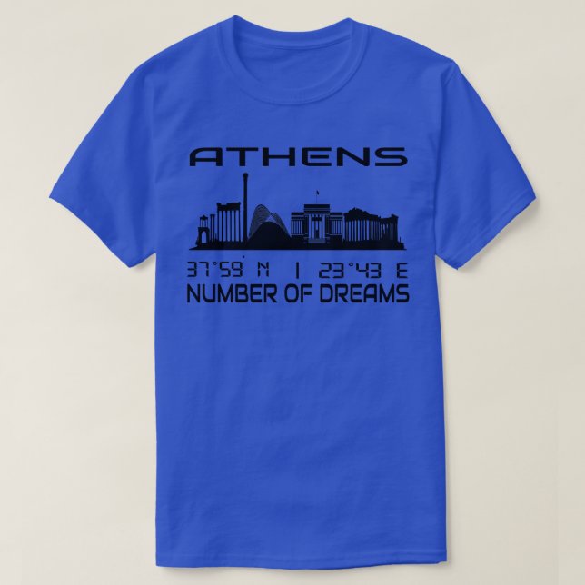 Athens Skyline GPS Coordinates Greece T-Shirt (Design Front)