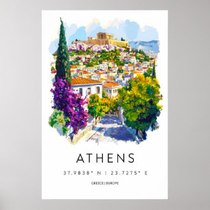Athens Watercolor Park Ski National Travel Vintage Poster