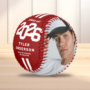 Athlete 2025 Red Graduation Custom Photo Baseball