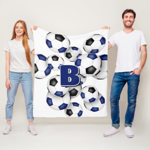 athlete monogram on blue black soccer balls fleece blanket