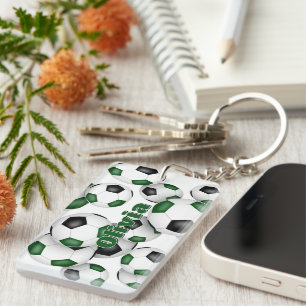 athlete name cluster of green black soccer balls key ring