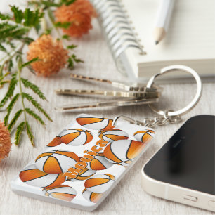 athlete name cluster of orange white basketballs key ring