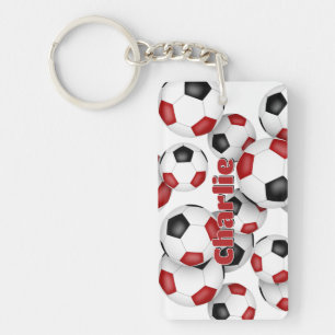 athlete name cluster of red black soccer balls key ring