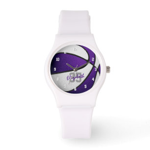 athlete name jersey number purple white basketball watch
