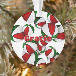 athlete name on red green basketballs ornament