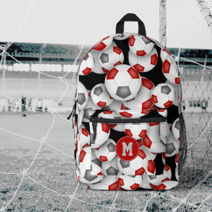athlete team colours red grey soccer balls  printed backpack