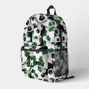 athletes monogrammed green black soccer balls printed backpack