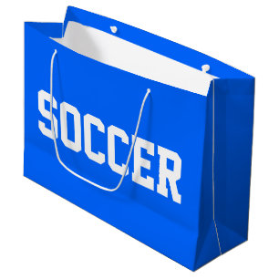 Athletic 70s White SOCCER Text On Bright Blue Large Gift Bag