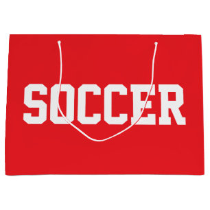 Athletic 70s White SOCCER Text On Bright Red Large Gift Bag