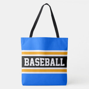 Athletic BASEBALL Bright Blue Black Yellow Stripes Tote Bag