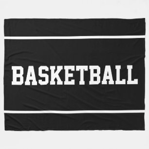 Athletic BASKETBALL Text Stripes On Deep Black Fleece Blanket