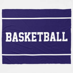 Athletic BASKETBALL Text Stripes On Deep Navy Blue Fleece Blanket