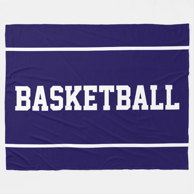 Athletic BASKETBALL Text Stripes On Deep Navy Blue Fleece Blanket (Front (Horizontal))