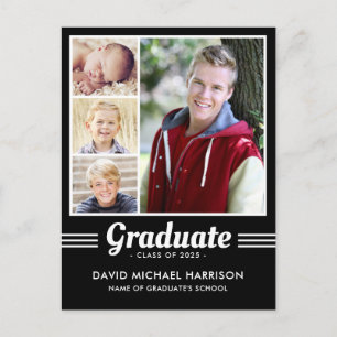 Athletic Black & White Multi-Photo Graduation Postcard