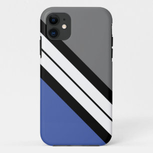 Athletic Blue Grey White Diagonal Racing Stripes iPhone 11 Case