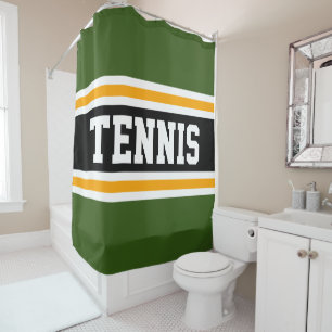Athletic Bold Forest Green Yellow TENNIS Stripes Shower Curtain