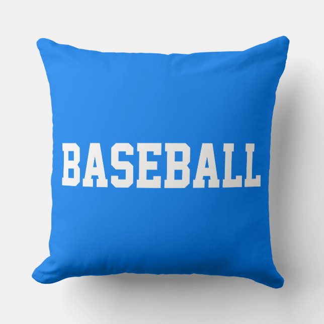 Athletic Bold White BASEBALL Text On Bright Blue Cushion (Front)
