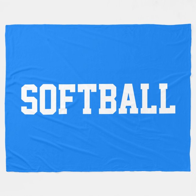 Athletic Bold White SOFTBALL Text On Bright Blue Fleece Blanket (Front (Horizontal))