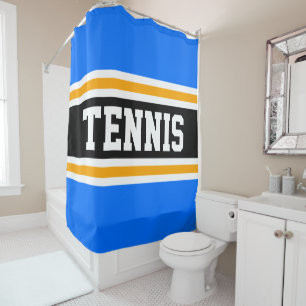 Athletic Bright Blue Yellow TENNIS Racing Stripes Shower Curtain