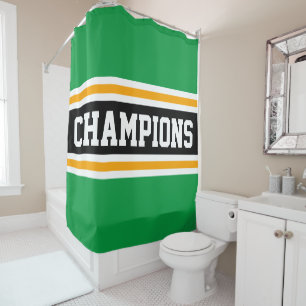 Athletic CHAMPIONS Green Black Orange Stripes Shower Curtain