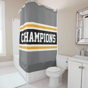 Athletic CHAMPIONS Grey Black Racing Stripes Shower Curtain