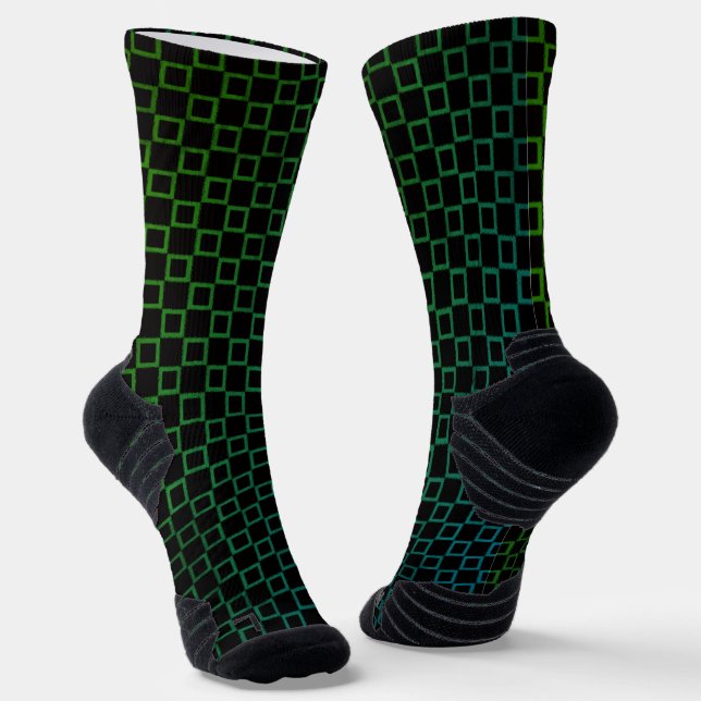 Athletic Crew Sock  Black Green Classic Design (Angled)