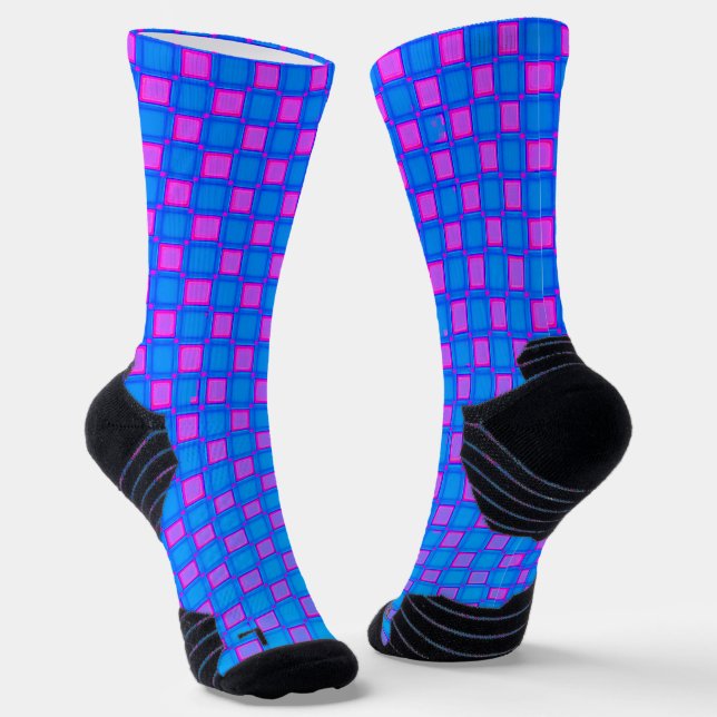 Athletic Crew Sock Light Blue Purple Design (Angled)