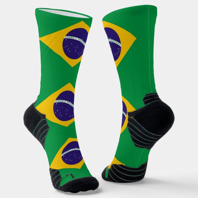 Athletic Crew Sock with flag of Brazil (Angled)