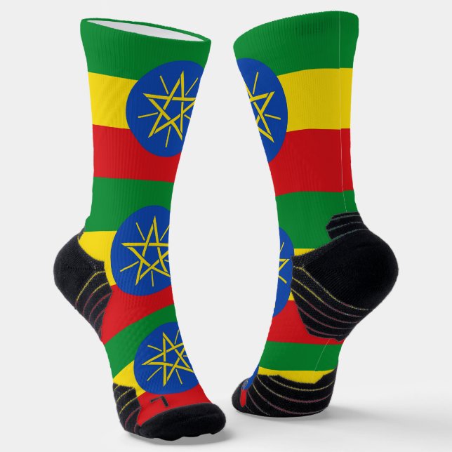 Athletic Crew Sock with flag of Ethiopia (Angled)