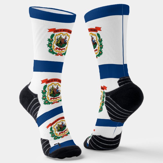 Athletic Crew Sock with flag of West Virginia, US (Angled)