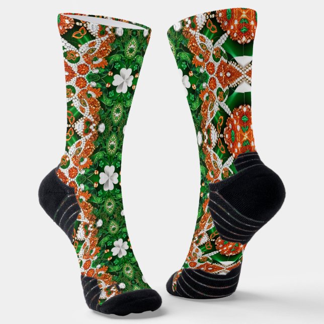 Athletic Crew Sock with Irish Clover and Colours (Angled)
