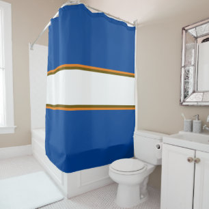 Athletic Deep Blue Orange White Racing Stripes Shower Curtain