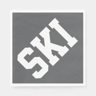 Athletic Diagonal White SKI Text On Modern Graya Napkin
