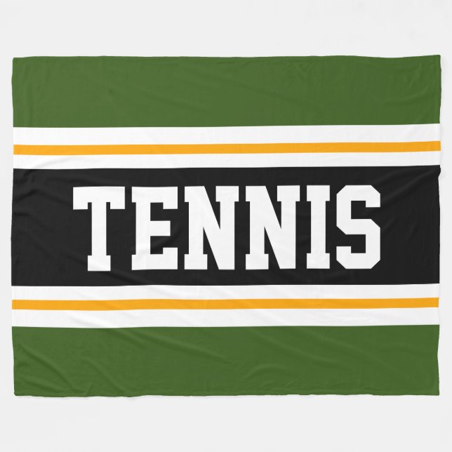 Athletic Forest Green Yellow Black TENNIS Stripes Fleece Blanket (Front (Horizontal))