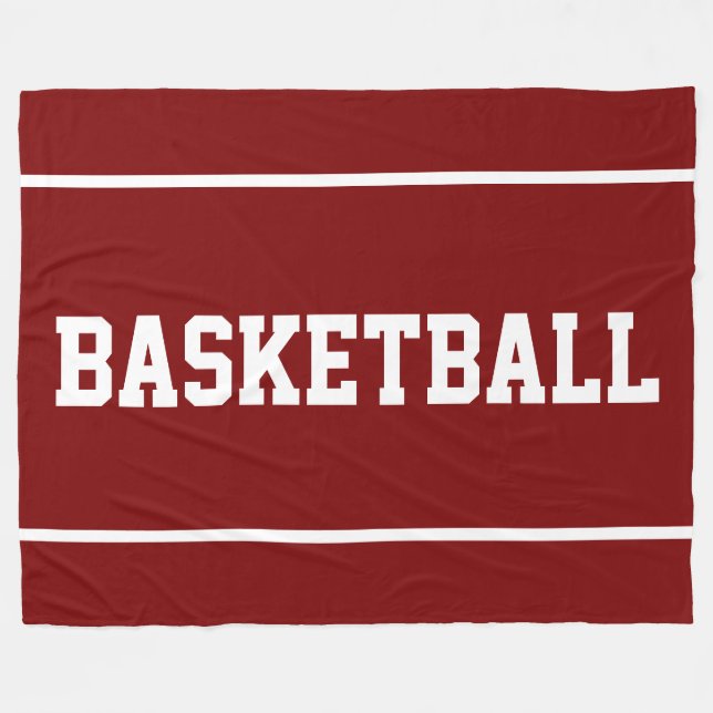 Athletic Fun BASKETBALL Text Stripes On Deep Red Fleece Blanket (Front (Horizontal))