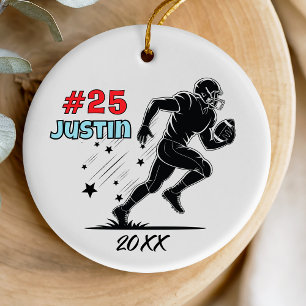 Athletic Green Team Football Player Keepsake Ceramic Ornament