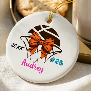 Athletic Leopard Bow Basketball Girl Ceramic Ornament