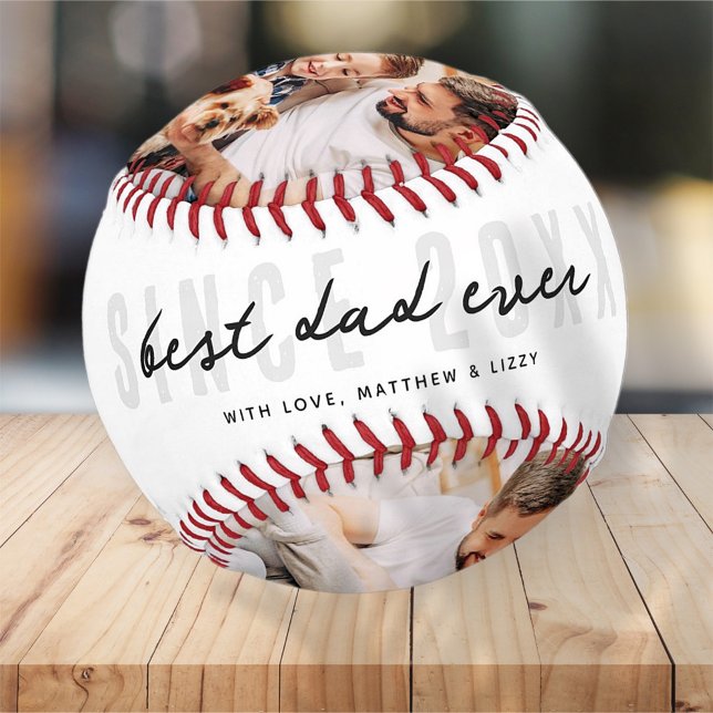 Athletic Modern Best Dad Ever 3 Photo Father's Day Baseball (Creator Uploaded)