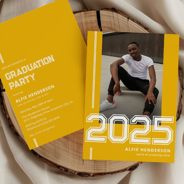 Athletic Photo Graduation Party Yellow Invitation (Creator Uploaded)