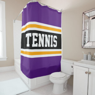Athletic Royal Purple Orange White TENNIS Stripes Shower Curtain