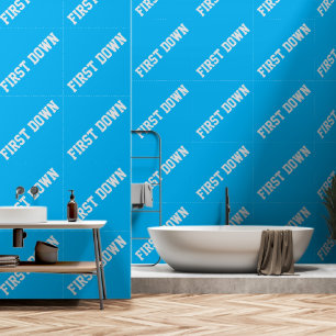 Athletic Slant White FIRST DOWN Text On Azure Blue Wallpaper