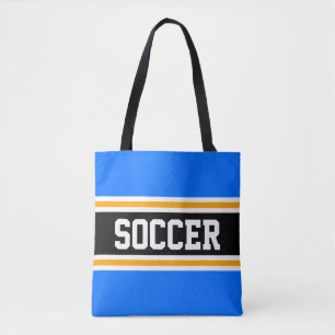 Athletic SOCCER Bright Blue Black Yellow Stripes Tote Bag