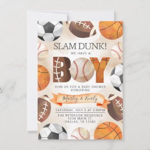 Athletic Sports Balls Boy Baby Shower Invitation