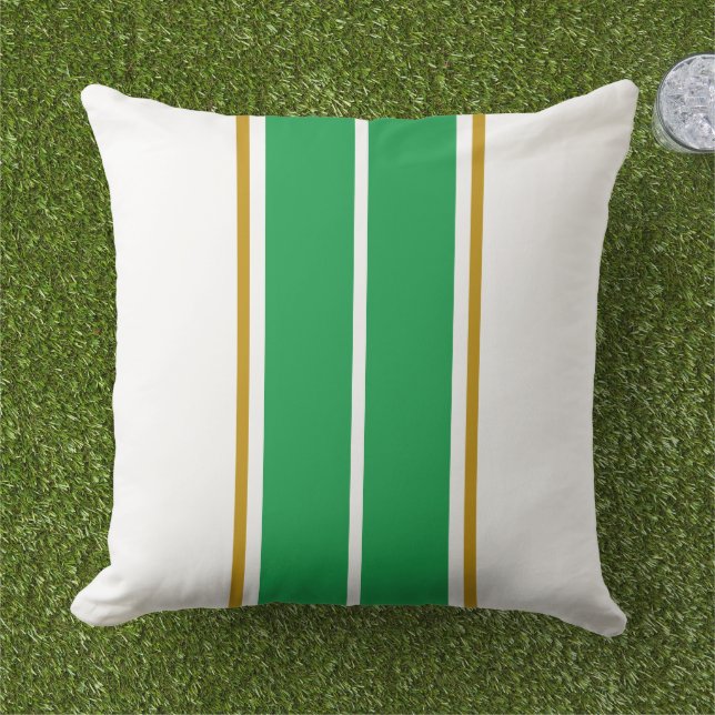 Athletic Sporty Bright Green White Racing Stripes Cushion (Grass)