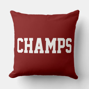 Athletic Sporty CHAMPS White Text On Bold Red Cushion