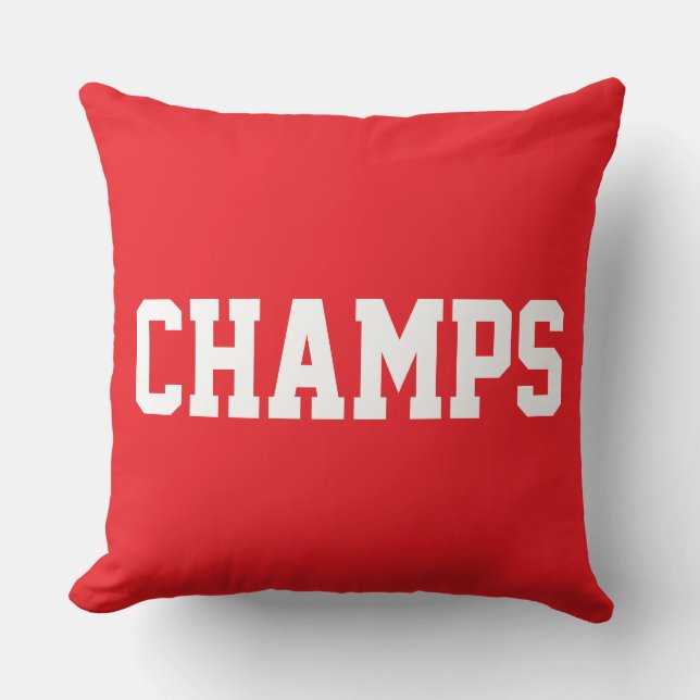 Athletic Sporty CHAMPS White Text On Bright Red Cushion (Front)