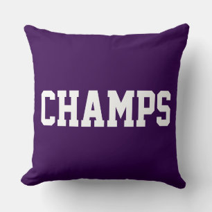 Athletic Sporty CHAMPS White Text On Deep Purple Cushion