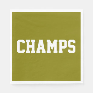 Athletic Sporty Golden Olive CHAMPS White Text Napkin