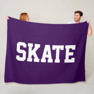 Athletic Sporty White SKATE Text On Bold Purple Fleece Blanket