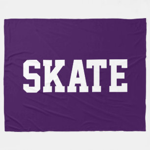 Athletic Sporty White SKATE Text On Bold Purple Fleece Blanket